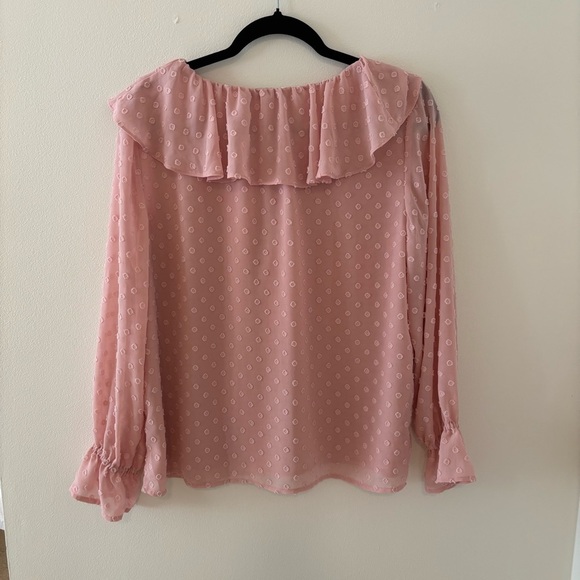 Loft, Light Pink Ruffle Blouse, Size Large Petite - Picture 3 of 5